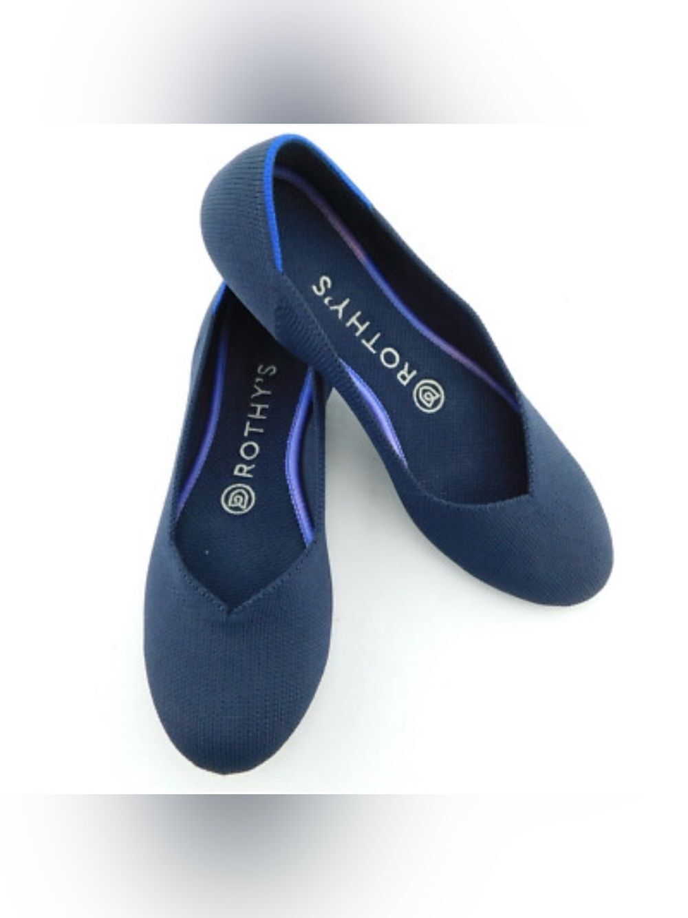 Rothy's Navy Blue Women's Ballet Flats with Purple Trim